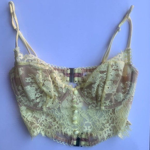 For Love and Lemons Faye Yellow Lace Bustier Bralette XS - Picture 2 of 4